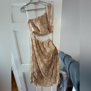 Floral Beige One-Shoulder Dress